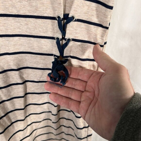 Hayden Girls Dress Women's Large Light Brown Striped Short Sleeve Cotton Blend - Picture 5 of 10